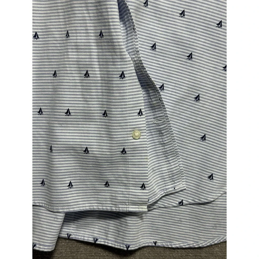 Jos A Bank 1905 Shirt Mens XL Blue White Striped Sailboat‎ Tailored Fit Cotton